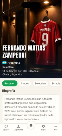 Player profile with biography